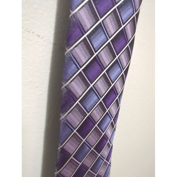 NWT John Sparks‎ Mens Tie Purple Geometric Striped Necktie Polyester - Picture 2 of 7